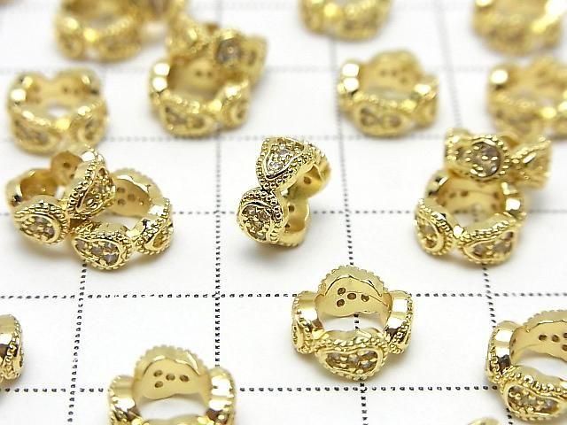Metal parts Rondelle 9x9x4mm Gold Color (with CZ) 2pcs