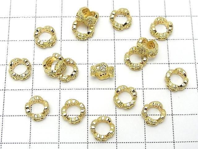 Metal parts Rondelle 9x9x4mm Gold Color (with CZ) 2pcs