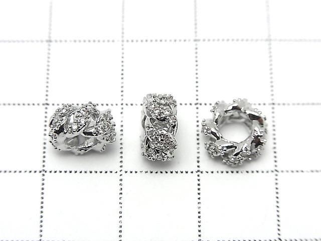Metal parts Rondelle 9x9x4.5mm Silver Color (with CZ) 2pcs
