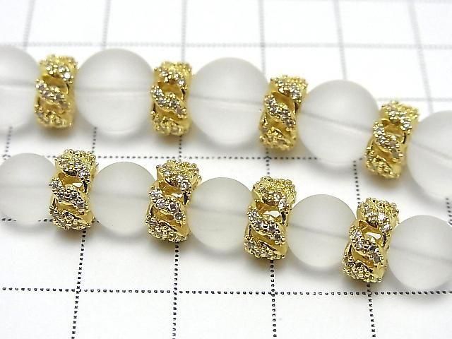 Metal parts Rondelle 9x9x4.5mm Gold Color (with CZ) 2pcs