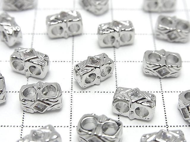 Metal parts Rectangle Rondelle 9.5x5x6mm [2-Hole] Silver Color (with CZ) 3pcs