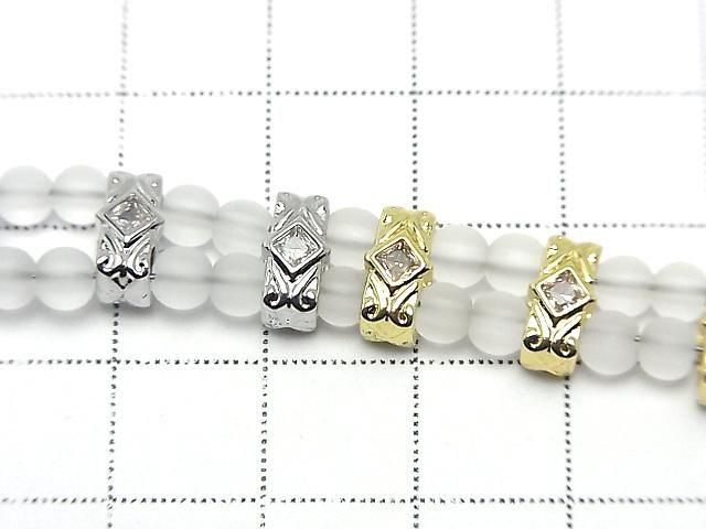 Metal parts Rectangle Rondelle 9.5x5x6mm [2-Hole] Silver Color (with CZ) 3pcs