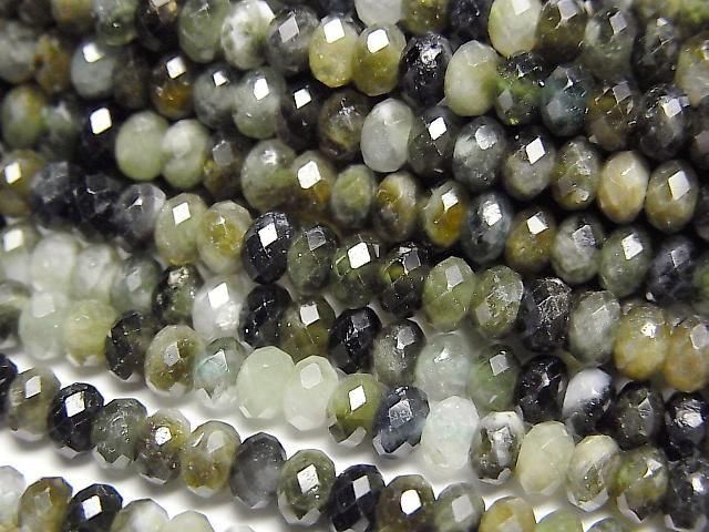 [Video] High Quality! Green Tourmaline AA Faceted Button Rondelle 4x4x2mm 1strand beads (approx. 15inch/36cm)