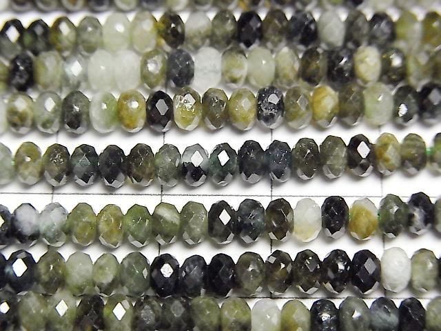 [Video] High Quality! Green Tourmaline AA Faceted Button Rondelle 4x4x2mm 1strand beads (approx. 15inch/36cm)