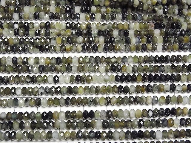 [Video] High Quality! Green Tourmaline AA Faceted Button Rondelle 4x4x2mm 1strand beads (approx. 15inch/36cm)