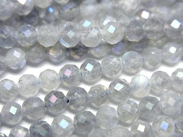 [Video] High Quality! Labradorite AA++ Faceted Round 4mm AB Coated 1strand beads (approx. 15 inches/36 cm)
