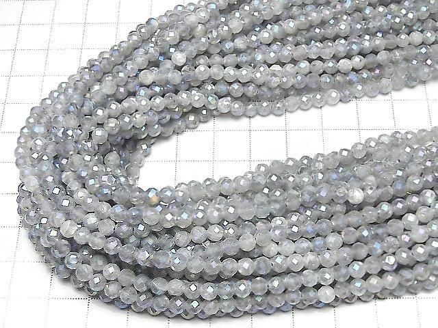 [Video] High Quality! Labradorite AA++ Faceted Round 4mm AB Coated 1strand beads (approx. 15 inches/36 cm)