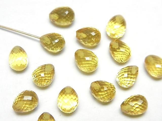 [Video] MicroCut High Quality Yellow Sapphire AAA Half Drilled Hole Faceted Drop 6x4.5mm 1pc