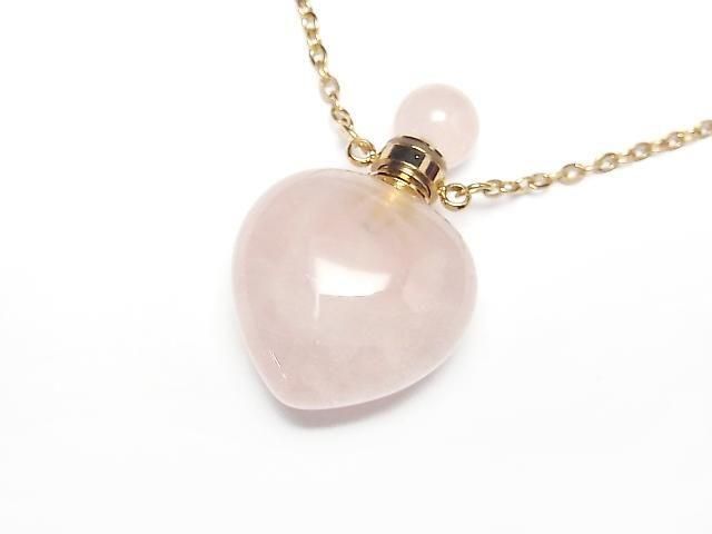 [Video] Rose Quartz Bottle Necklace Heart 35x22mm 1strand beads (approx. 22 inches/56 cm)