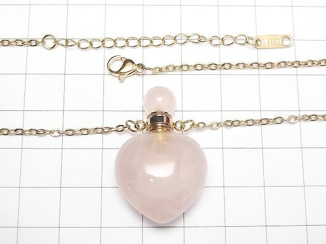[Video] Rose Quartz Bottle Necklace Heart 35x22mm 1strand beads (approx. 22 inches/56 cm)