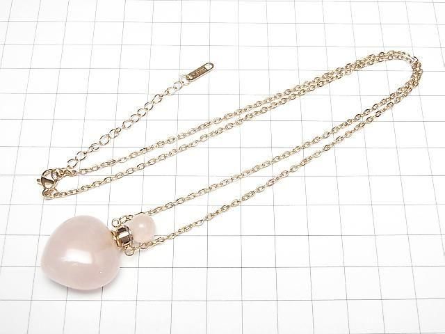 [Video] Rose Quartz Bottle Necklace Heart 35x22mm 1strand beads (approx. 22 inches/56 cm)