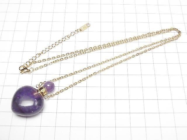 [Video] Amethyst Bottle Necklace Heart 35x22mm 1strand beads (approx. 22 inches/56 cm)