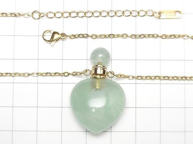 [Video] Green Fluorite Bottle Necklace with Heart Beads 35x22mm 1strand beads (approx. 22 inches/56 cm)