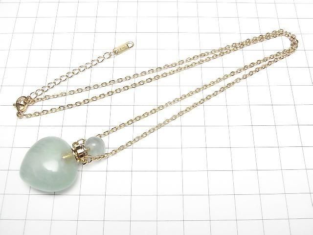 [Video] Green Fluorite Bottle Necklace with Heart Beads 35x22mm 1strand beads (approx. 22 inches/56 cm)