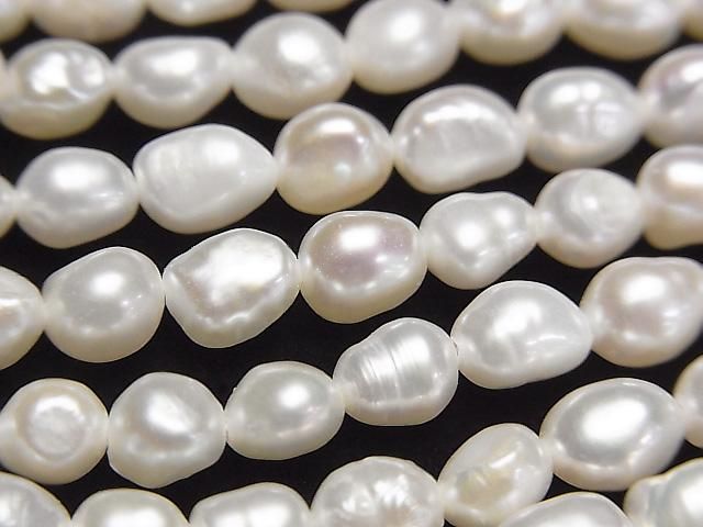 [Video] Fresh Water Pearl AA+ Rice-Baroque 6x5x5mm White 1strand beads (approx. 13 inches/33 cm)