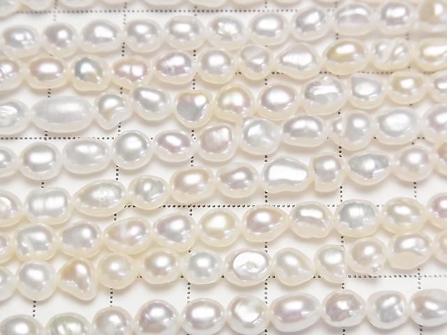 [Video] Fresh Water Pearl AA+ Rice-Baroque 6x5x5mm White 1strand beads (approx. 13 inches/33 cm)