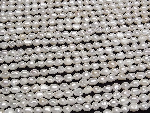 [Video] Fresh Water Pearl AA+ Rice-Baroque 6x5x5mm White 1strand beads (approx. 13 inches/33 cm)