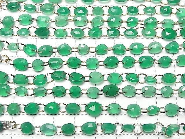 [Video] High Quality Green Onyx AAA- Freeform Single-Sided Rose Cut [Double Hole] 1strand beads (12pcs)