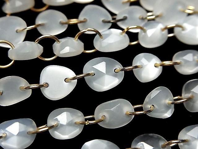 [Video] High Quality White Moonstone AAA- Freeform Single-Sided Rose Cut [Double Hole] 1strand beads (12pcs)