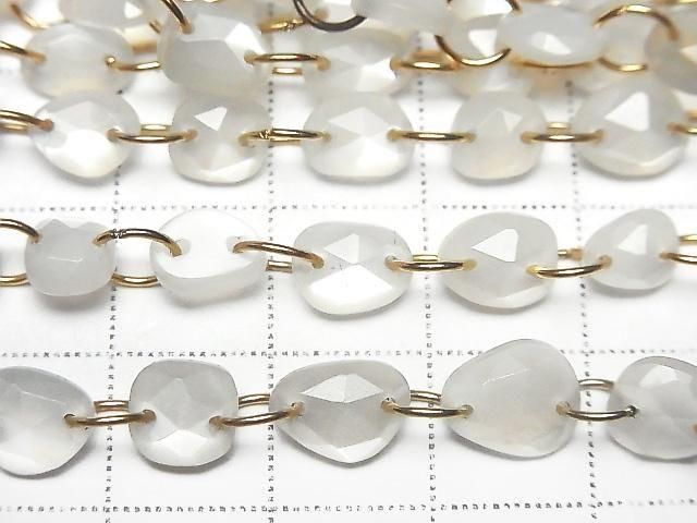 [Video] High Quality White Moonstone AAA- Freeform Single-Sided Rose Cut [Double Hole] 1strand beads (12pcs)