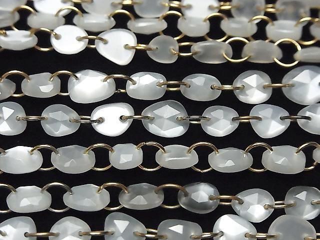 [Video] High Quality White Moonstone AAA- Freeform Single-Sided Rose Cut [Double Hole] 1strand beads (12pcs)