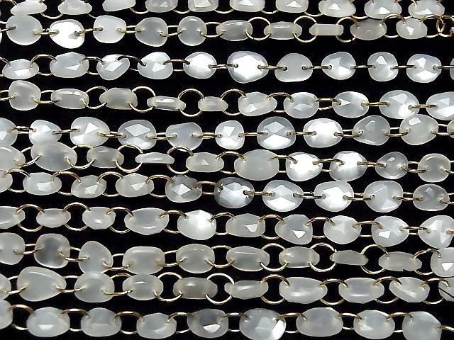 [Video] High Quality White Moonstone AAA- Freeform Single-Sided Rose Cut [Double Hole] 1strand beads (12pcs)