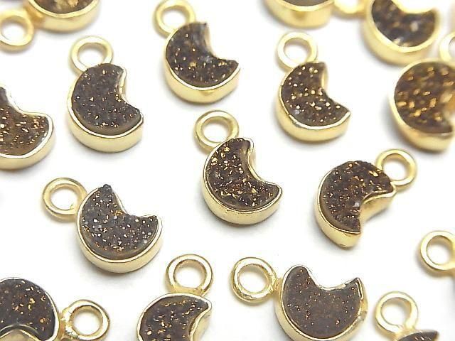 [Video] Druzy Agate Moon Charm 7x6mm Black Yellow Coating 18KGP 2pcs