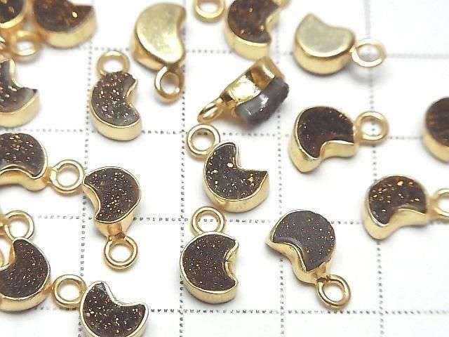 [Video] Druzy Agate Moon Charm 7x6mm Black Yellow Coating 18KGP 2pcs