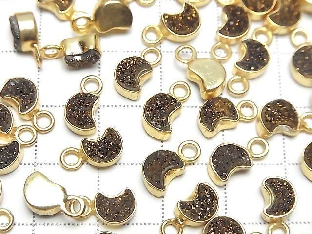 [Video] Druzy Agate Moon Charm 7x6mm Black Yellow Coating 18KGP 2pcs