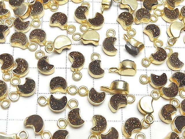 [Video] Druzy Agate Moon Charm 7x6mm Black Yellow Coating 18KGP 2pcs