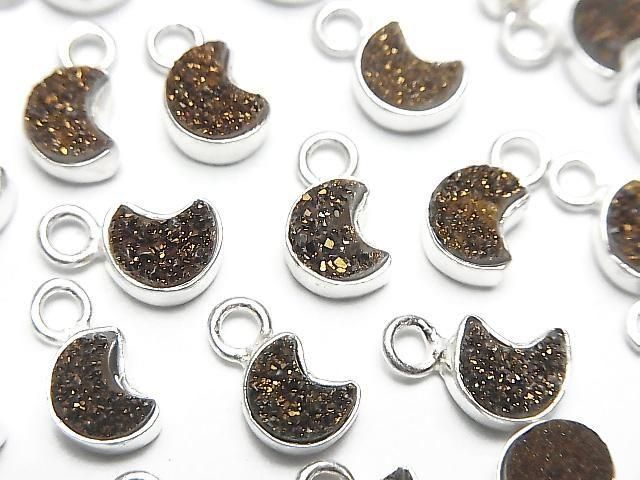 [Video] Druzy Agate Moon Charm 7x6mm Black Yellow Coating Silver925 2pcs