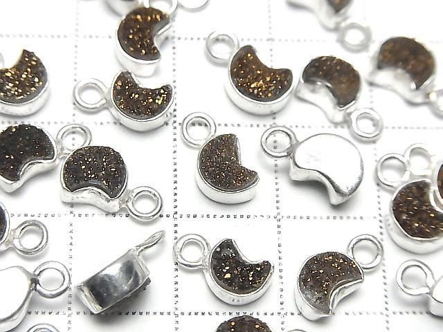 [Video] Druzy Agate Moon Charm 7x6mm Black Yellow Coating Silver925 2pcs
