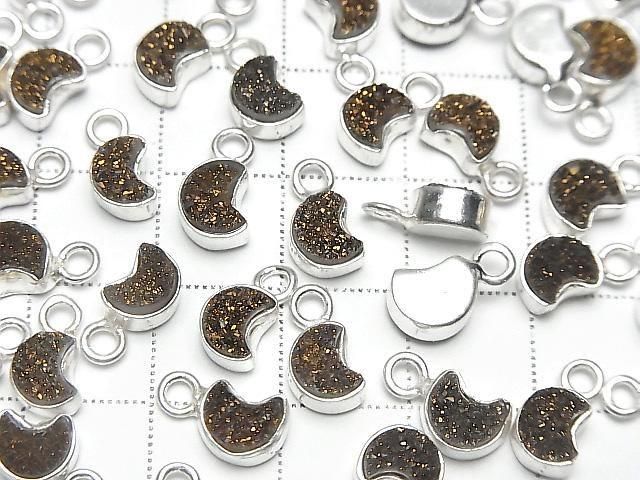 [Video] Druzy Agate Moon Charm 7x6mm Black Yellow Coating Silver925 2pcs