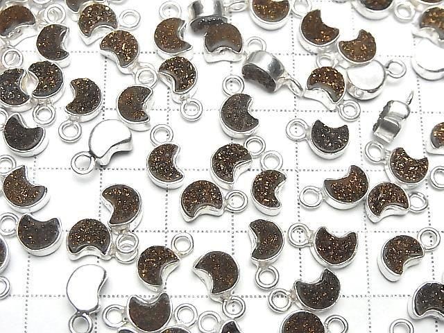 [Video] Druzy Agate Moon Charm 7x6mm Black Yellow Coating Silver925 2pcs