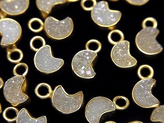 [Video] Druzy Agate Moon Charm 7x6mm AB Coating 18KGP 2pcs