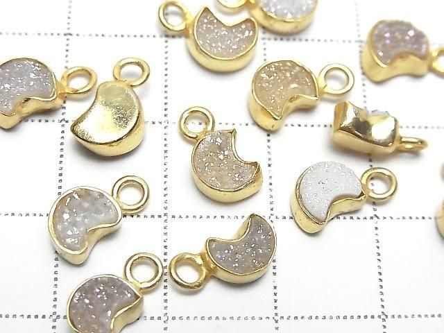 [Video] Druzy Agate Moon Charm 7x6mm AB Coating 18KGP 2pcs