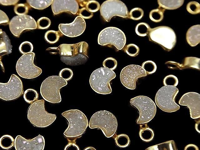 [Video] Druzy Agate Moon Charm 7x6mm AB Coating 18KGP 2pcs