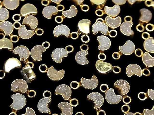 [Video] Druzy Agate Moon Charm 7x6mm AB Coating 18KGP 2pcs