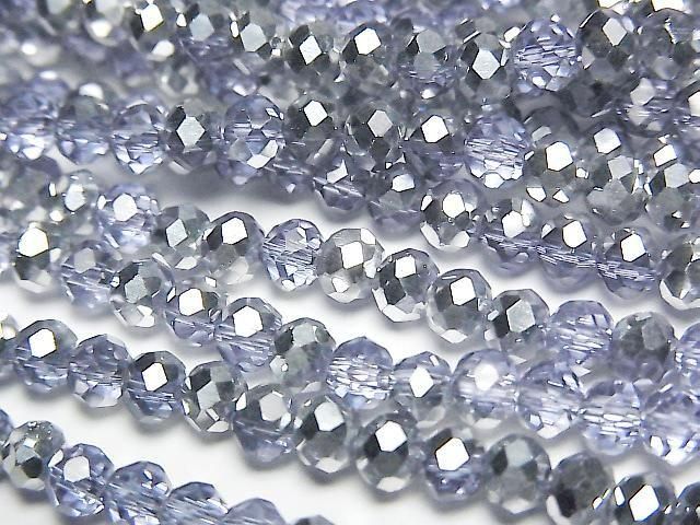 [Video] Glass Beads Faceted Button Rondelle 4x4x3.5mm Blue x Silver Half Coating 1strand beads (approx. 15inch/37cm)