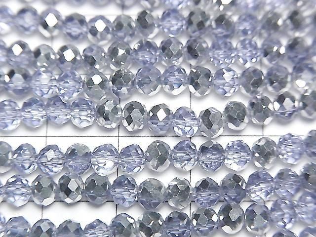 [Video] Glass Beads Faceted Button Rondelle 4x4x3.5mm Blue x Silver Half Coating 1strand beads (approx. 15inch/37cm)