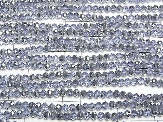 [Video] Glass Beads Faceted Button Rondelle 4x4x3.5mm Blue x Silver Half Coating 1strand beads (approx. 15inch/37cm)