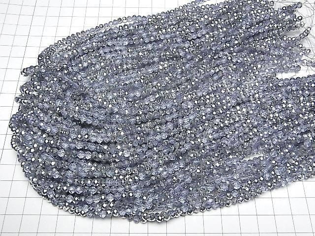 [Video] Glass Beads Faceted Button Rondelle 4x4x3.5mm Blue x Silver Half Coating 1strand beads (approx. 15inch/37cm)