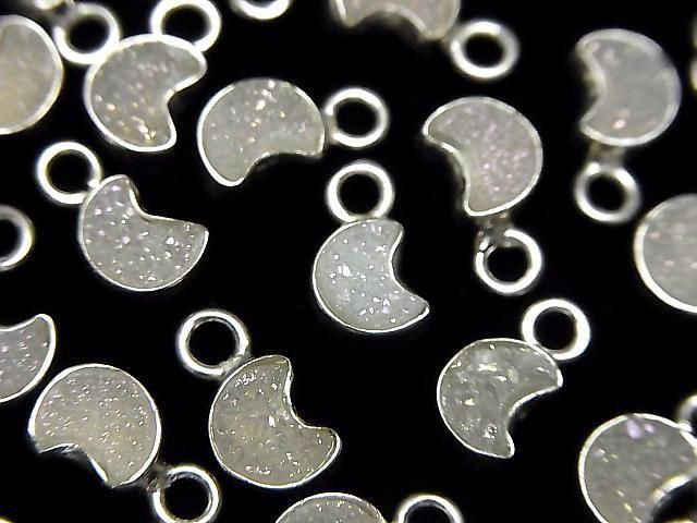 [Video] Druzy Agate Moon Charm 7x6mm AB Coating Silver925 2pcs