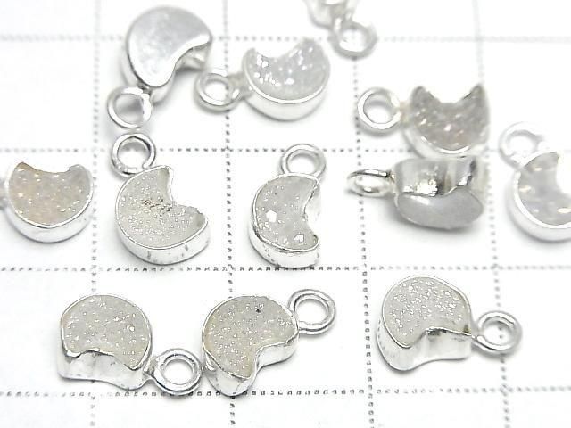 [Video] Druzy Agate Moon Charm 7x6mm AB Coating Silver925 2pcs