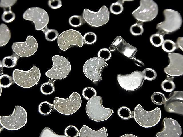 [Video] Druzy Agate Moon Charm 7x6mm AB Coating Silver925 2pcs