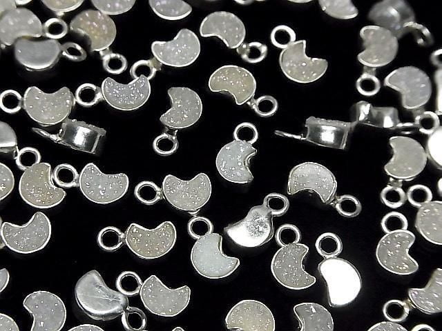 [Video] Druzy Agate Moon Charm 7x6mm AB Coating Silver925 2pcs