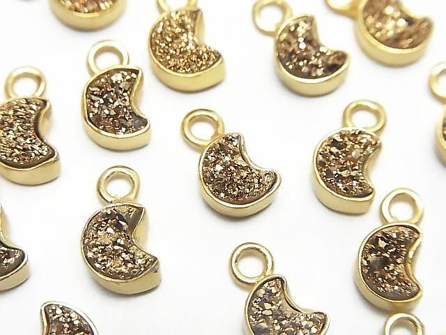 [Video] Druzy Agate Moon Charm 7x6mm Gold Plated 18KGP 2pcs