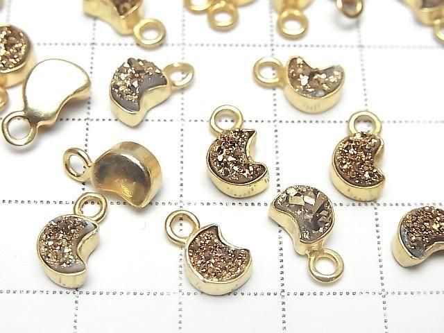 [Video] Druzy Agate Moon Charm 7x6mm Gold Plated 18KGP 2pcs