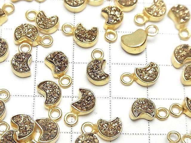 [Video] Druzy Agate Moon Charm 7x6mm Gold Plated 18KGP 2pcs