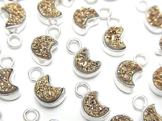 [Video] Druzy Agate Moon Charm 7x6mm Gold Plated Silver925 2pcs